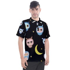Cute-owl-doodles-with-moon-star-seamless-pattern Men s Polo Tee by pakminggu