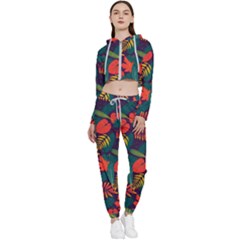 Leaves Pattern Seamless Cropped Zip Up Lounge Set