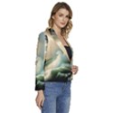 Sea Ocean Waves Lighthouse Nature Women s Long Sleeve Revers Collar Cropped Jacket View3