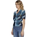 Lighthouse Sea Waves Puffed Short Sleeve Button Up Jacket View2