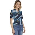 Lighthouse Sea Waves Puffed Short Sleeve Button Up Jacket View3