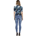 Lighthouse Sea Waves Puffed Short Sleeve Button Up Jacket View4