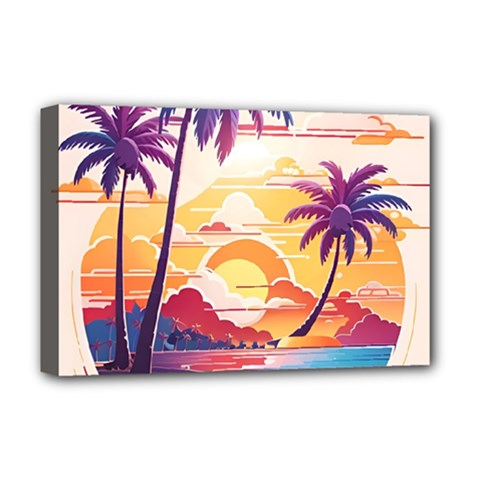 Nature Tropical Palm Trees Sunset Deluxe Canvas 18  X 12  (stretched)