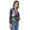 Northern Lights Aurora Borealis Women s Long Sleeve Revers Collar Cropped Jacket View3