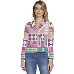 Abstract Shapes Colors Gradient Women s Long Sleeve Revers Collar Cropped Jacket