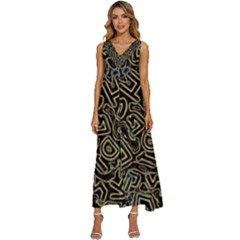 Pattern Abstract Runes Graphic V-neck Sleeveless Loose Fit Overalls