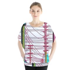 Poles Wires Batwing Chiffon Blouse