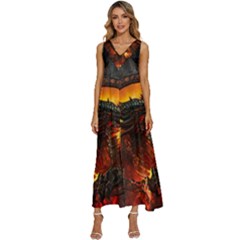Dragon Art Fire Digital Fantasy V-neck Sleeveless Loose Fit Overalls