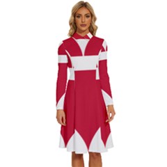 Heart-love-flag-denmark-red-cross Long Sleeve Shirt Collar A-line Dress