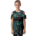 Night Black City Neon Sky Stars Moon Abstract Fold Over Open Sleeve Top View1