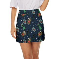 Monster Alien Pattern Seamless Background Mini Front Wrap Skirt