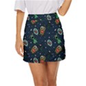 Monster Alien Pattern Seamless Background Mini Front Wrap Skirt View1