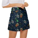 Monster Alien Pattern Seamless Background Mini Front Wrap Skirt View3