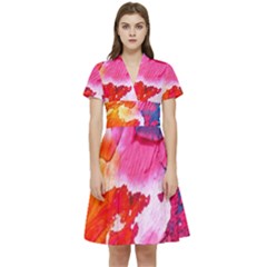 Colorful-100 Short Sleeve Waist Detail Dress