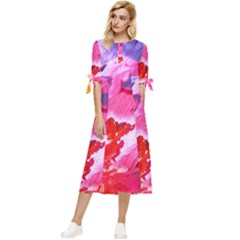 Colorful-100 Bow Sleeve Chiffon Midi Dress