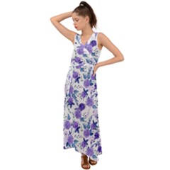 Violet-01 V-neck Chiffon Maxi Dress