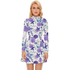 Violet-01 Long Sleeve Velour Longline Dress
