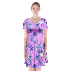Violet-02 Short Sleeve V-neck Flare Dress