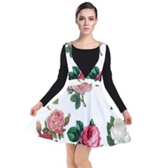 Roses-white Plunge Pinafore Dress