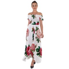 Roses-white Off Shoulder Open Front Chiffon Dress
