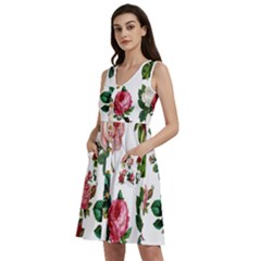 Roses-white Sleeveless Dress With Pocket