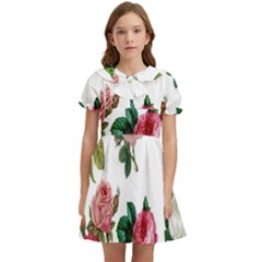 Roses-white Kids  Bow Tie Puff Sleeve Dress