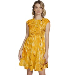 Water-gold Cap Sleeve High Waist Dress