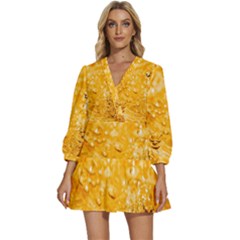 Water-gold V-neck Placket Mini Dress