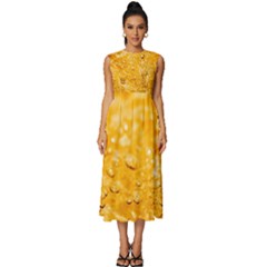 Water-gold Sleeveless Round Neck Midi Dress
