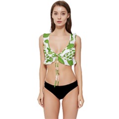 Vegetable Pattern With Composition Broccoli Low Cut Ruffle Edge Bikini Top