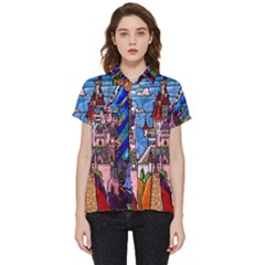 Beauty Stained Glass Castle Building Short Sleeve Pocket Shirt