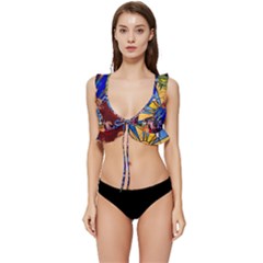 Beauty Stained Glass Castle Building Low Cut Ruffle Edge Bikini Top