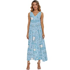 Dentist Blue Seamless Pattern V-neck Sleeveless Loose Fit Overalls