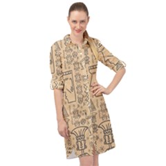 Aztec Tribal African Egyptian Style Seamless Pattern Vector Antique Ethnic Long Sleeve Mini Shirt Dress by Bedest