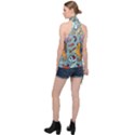 Cartoon Underwater Seamless Pattern With Crab Fish Seahorse Coral Marine Elements Halter Asymmetric Satin Top View2