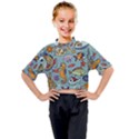 Cartoon Underwater Seamless Pattern With Crab Fish Seahorse Coral Marine Elements Kids Mock Neck T-Shirt View1