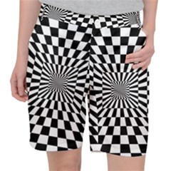 Optical-illusion-chessboard-tunnel Women s Pocket Shorts