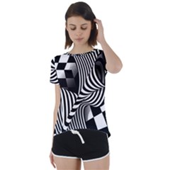 Op-art-black-white-drawing Short Sleeve Open Back T-shirt