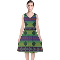 Background-batik 01 V-neck Midi Sleeveless Dress 