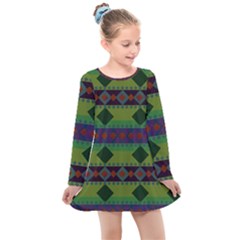 Background-batik 01 Kids  Long Sleeve Dress