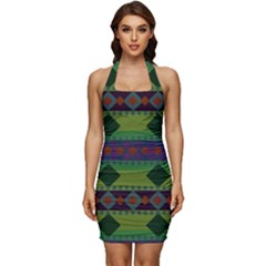 Background-batik 01 Sleeveless Wide Square Neckline Ruched Bodycon Dress