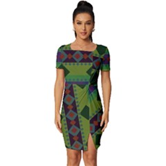 Background-batik 01 Fitted Knot Split End Bodycon Dress