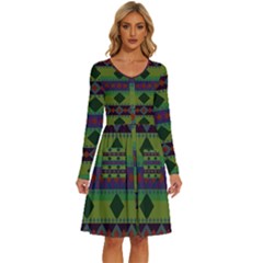 Background-batik 01 Long Sleeve Dress With Pocket