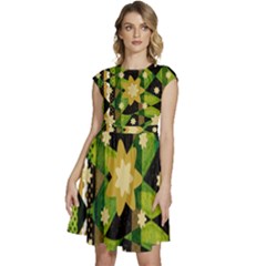 Background-batik 02 Cap Sleeve High Waist Dress
