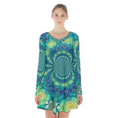 Fractal Long Sleeve Velvet V-neck Dress
