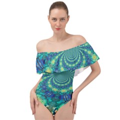 Fractal Off Shoulder Velour Bodysuit 