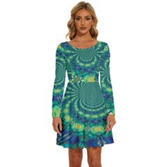 Fractal Long Sleeve Wide Neck Velvet Dress