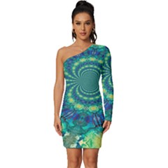 Fractal Long Sleeve One Shoulder Mini Dress