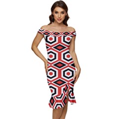 Motif-20 Off Shoulder Ruffle Split Hem Bodycon Dress