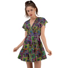 Wallpaper-background-colorful Flutter Sleeve Wrap Dress